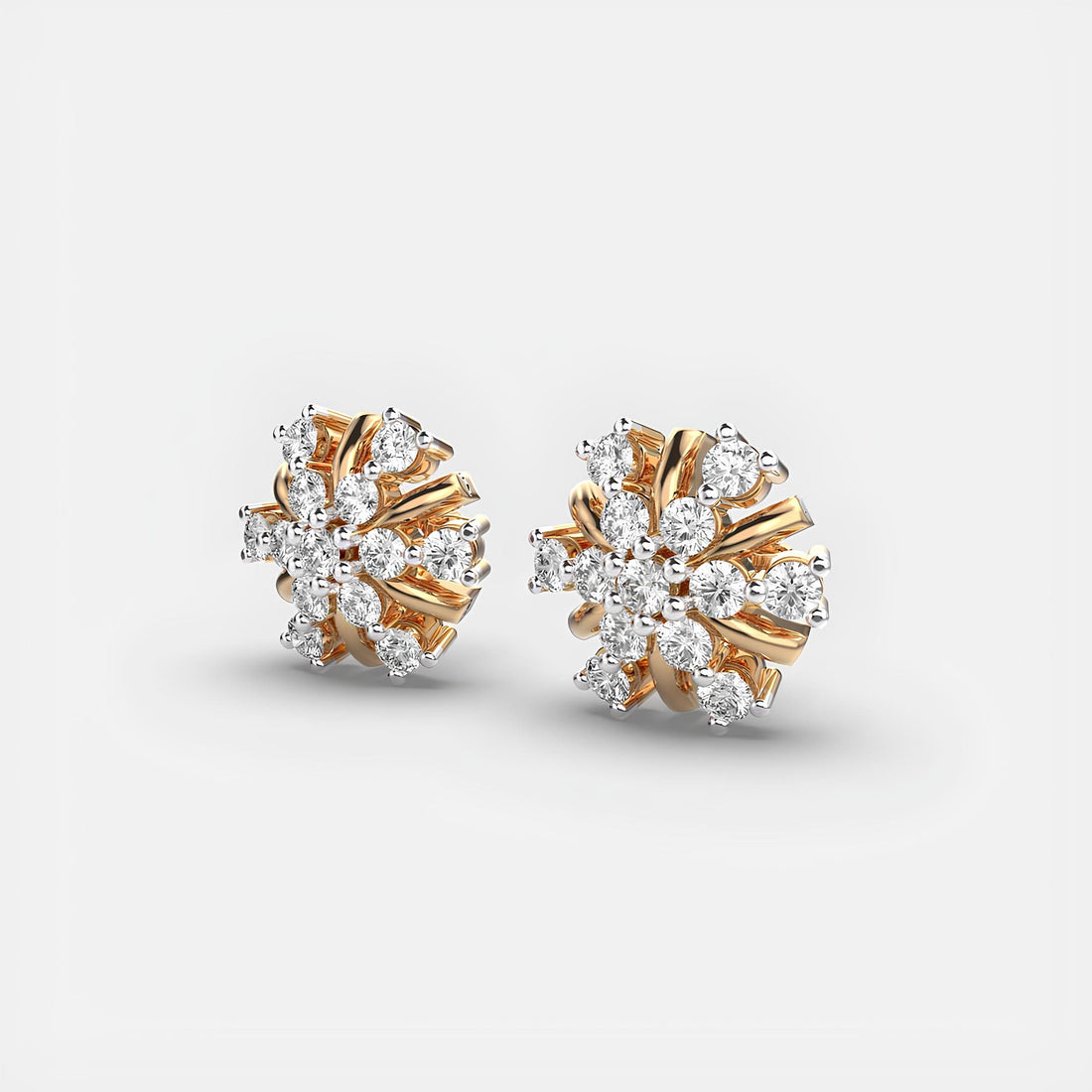 14K Solid Gold Earring / Lab Grown Round Diamond Serene Flora Cluster Stud Earrings / Minimal Diamond Stud Earrings, Christmas Gift