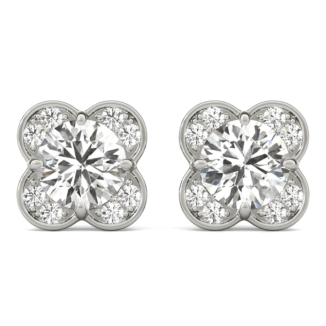 Elegant 1.00 Carat Solid Gold Halo Butterfly Diamond Stud Earrings - Luxurious Lab Grown Diamond Studs for a Sweet and Professional Look