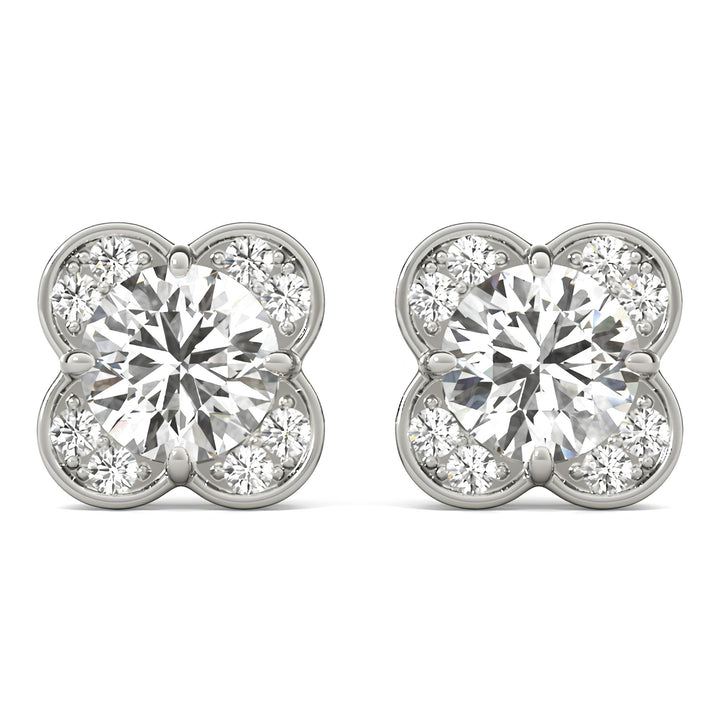 Elegant 1.00 Carat Solid Gold Halo Butterfly Diamond Stud Earrings - Luxurious Lab Grown Diamond Studs for a Sweet and Professional Look