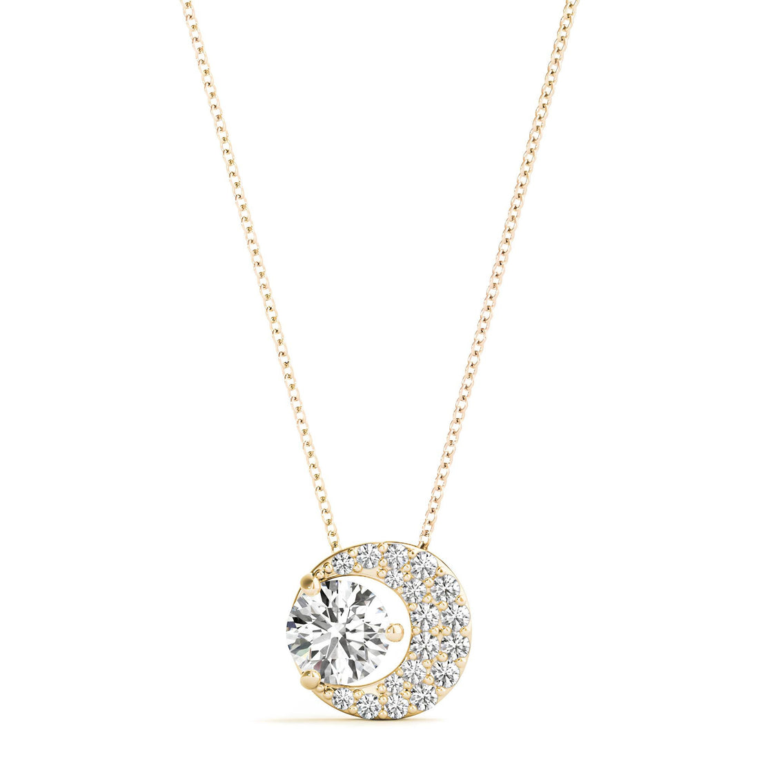 1.00 Carat Lab Grown Round Diamond Half Moon Gold Pendant Necklace, IGI Certified Diamond Pendant Chain, Anniversary Gift, Gift For Women's