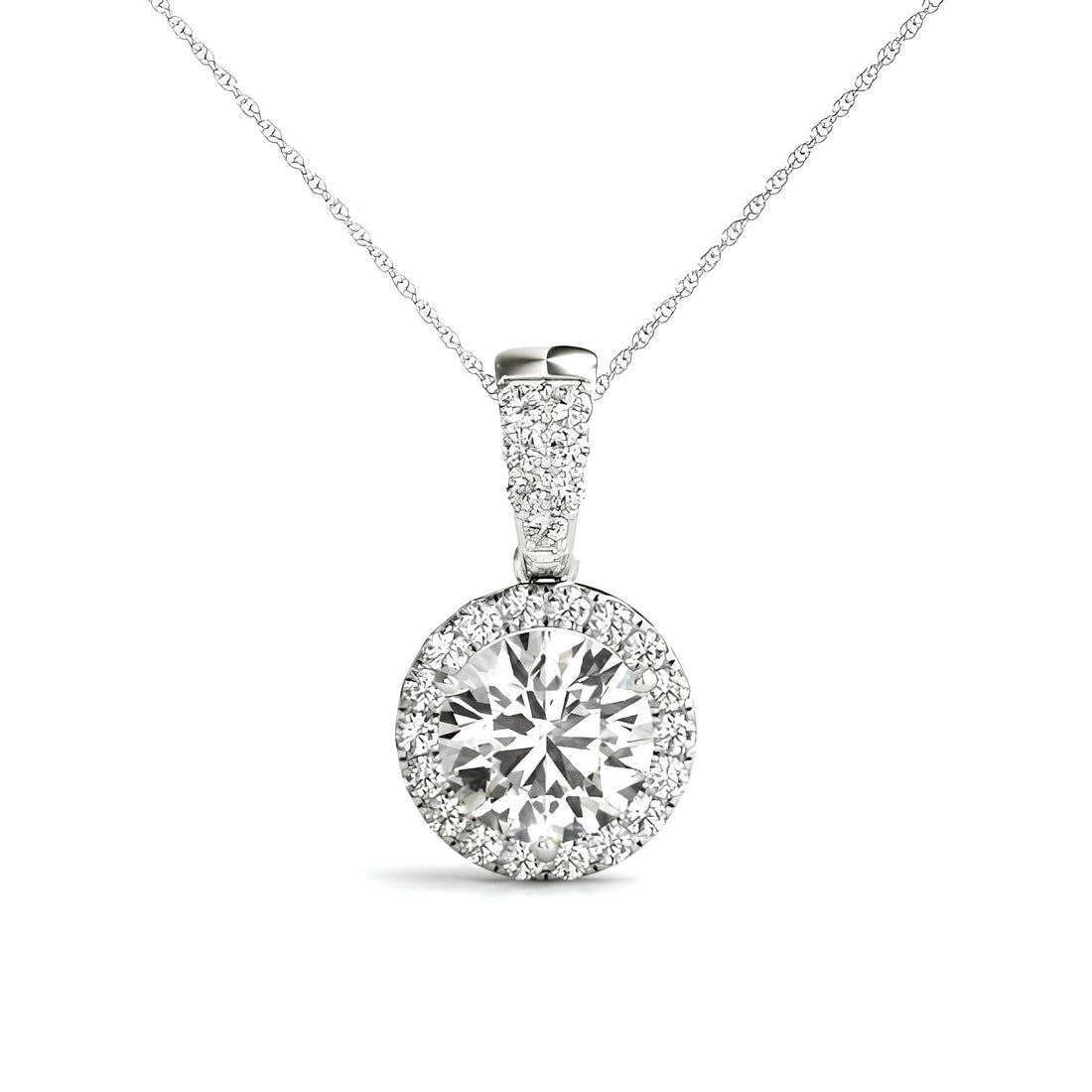 1.00 Carat Lab Grown Round Diamond Halo Pendant Necklace, IGI Certified Diamond Pendant Chain, Anniversary Gift, Gift For Women's