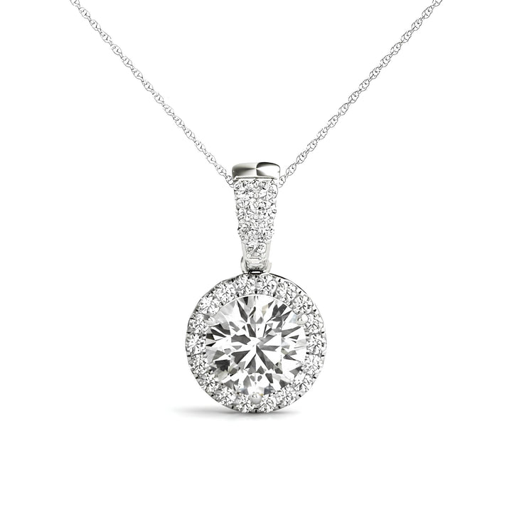 1.00 Carat Lab Grown Round Diamond Halo Pendant Necklace, IGI Certified Diamond Pendant Chain, Anniversary Gift, Gift For Women's