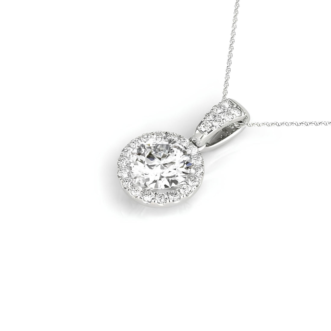 1.00 Carat Lab Grown Round Diamond Halo Pendant Necklace, IGI Certified Diamond Pendant Chain, Anniversary Gift, Gift For Women's