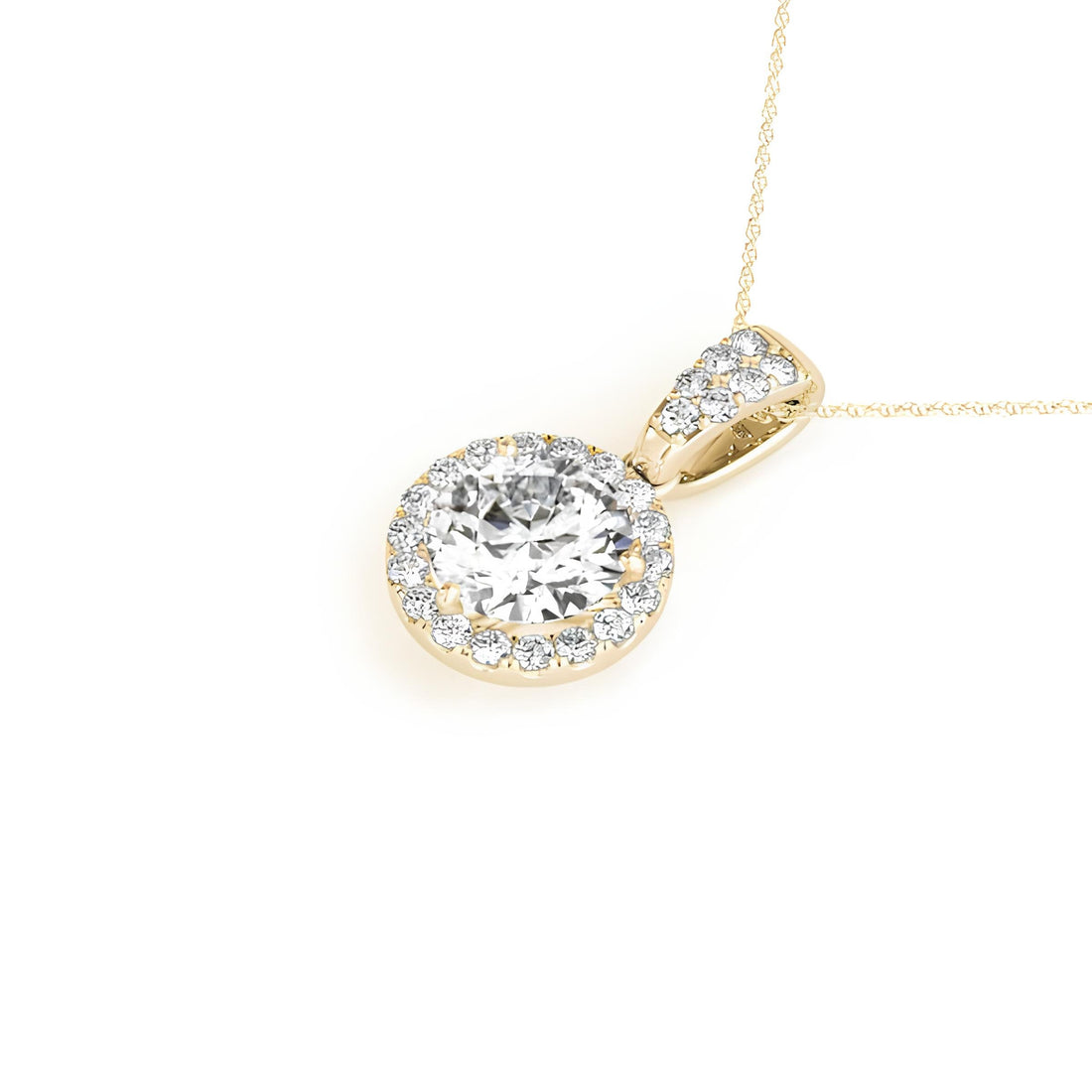 1.00 Carat Lab Grown Round Diamond Halo Pendant Necklace, IGI Certified Diamond Pendant Chain, Anniversary Gift, Gift For Women's