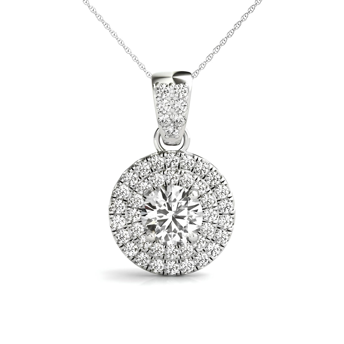 Double Halo Pendant Necklace 0.83 Carat Lab Grown Round Diamond, IGI Certified Diamond Pendant Chain, Anniversary Gift, Gift For Women's