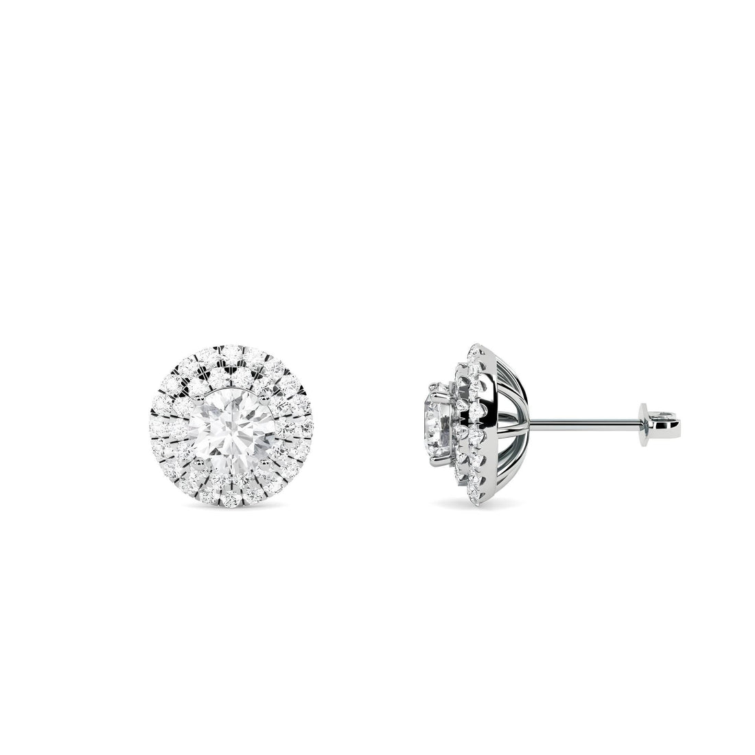 IGI Certified GH/SI Clarity Round Cut Lab Grown Diamond Stud Earrings, White Gold Halo Style 1.10 Ctw Diamond Earrings, Bridesmaids Earrings