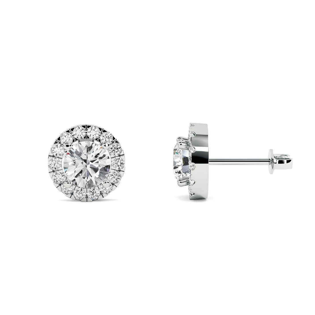 IGI Certified GH/SI Clarity Round Cut Lab Grown Diamond Stud Earrings, White Gold Halo Style 0.80 Ctw Diamond Earrings, Bridesmaids Earrings