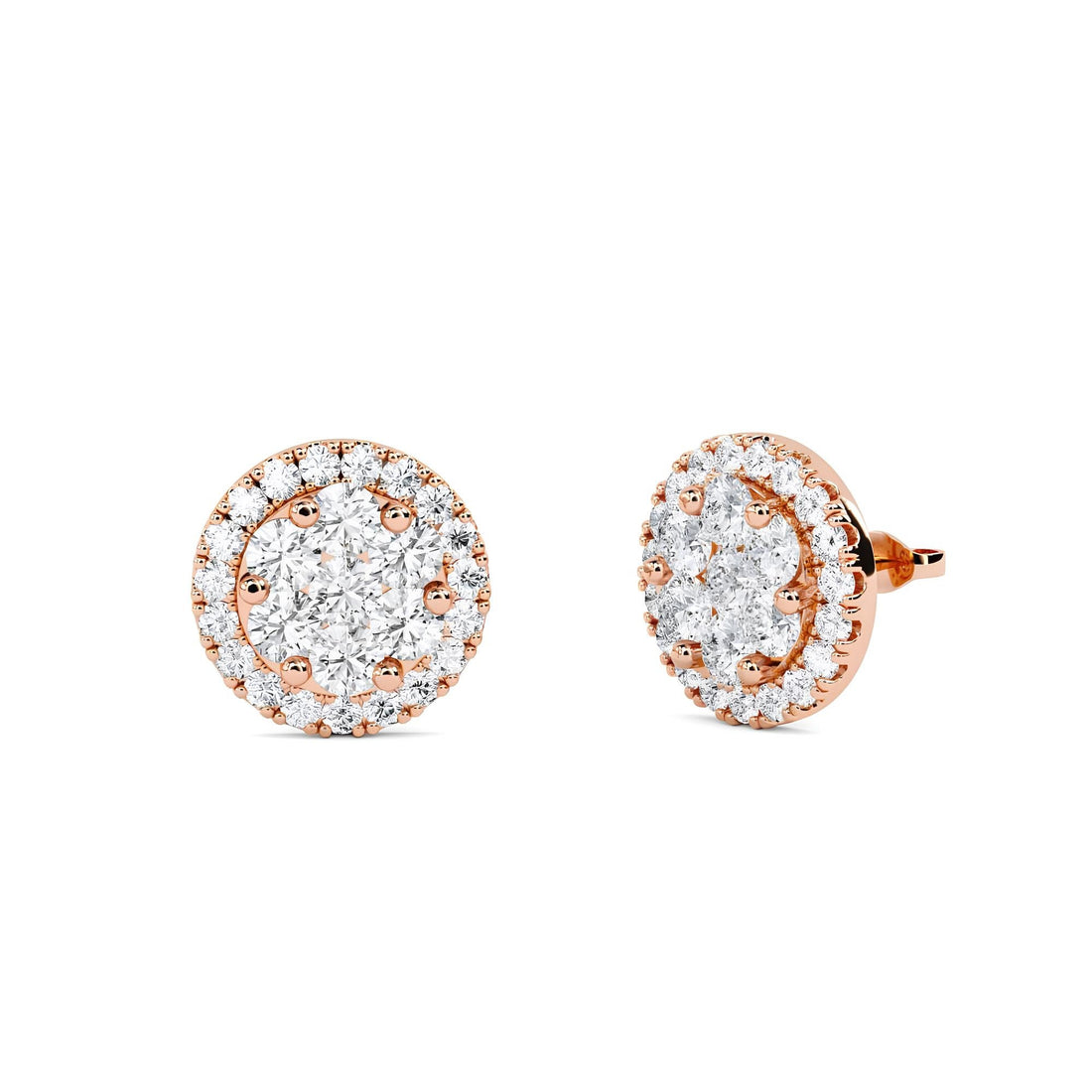 1.00 Ctw GH/SI Clarity Round Cut Lab Grown Diamond Cluster Earrings, White Gold Halo Style Diamond Stud Earrings, Cluster Stud Earrings