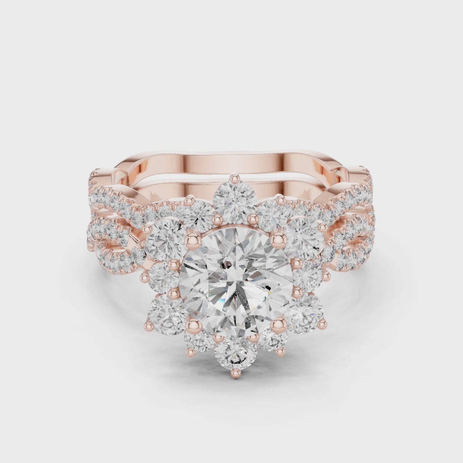EF VS/SI Lab-Created Certified Diamond Bridal Set Ring – in 14K Rose Gold | Women's Engagement or Wedding
