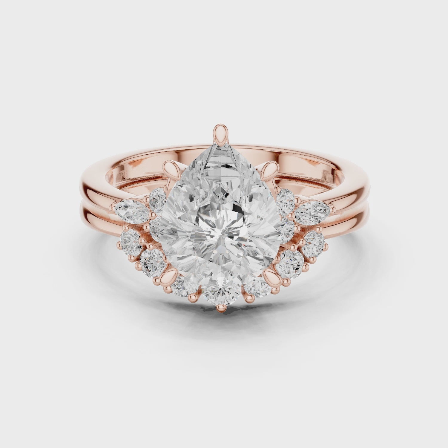 2.92Carat Bridal Set Ring – EF VS/SI Lab-Created Diamond in 14K Rose Gold | Women's Engagement or Wedding