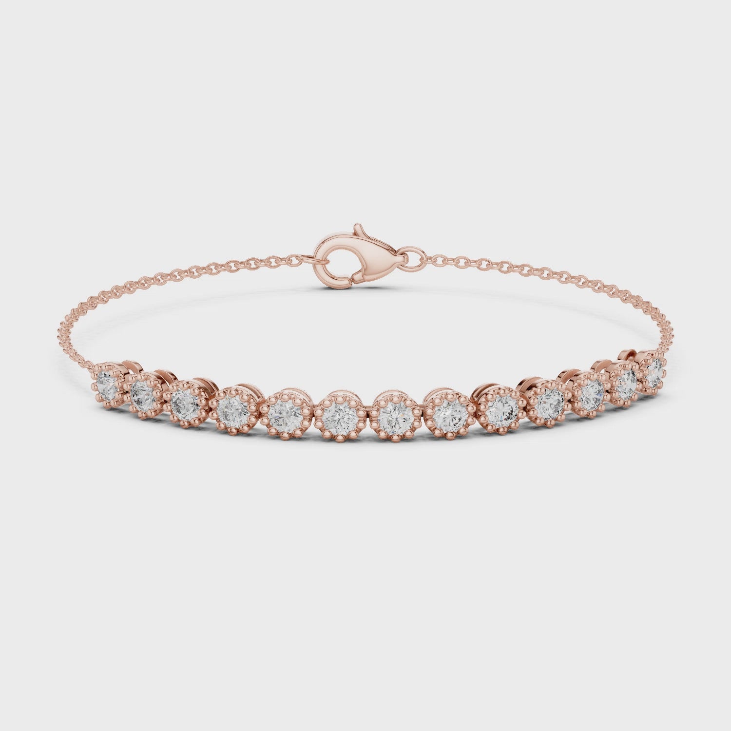 2.09 CT EF VS/SI Lab Grown Certified Round Cut Diamond Chain Wedding Bracelet For Women's 14K Rose Gold