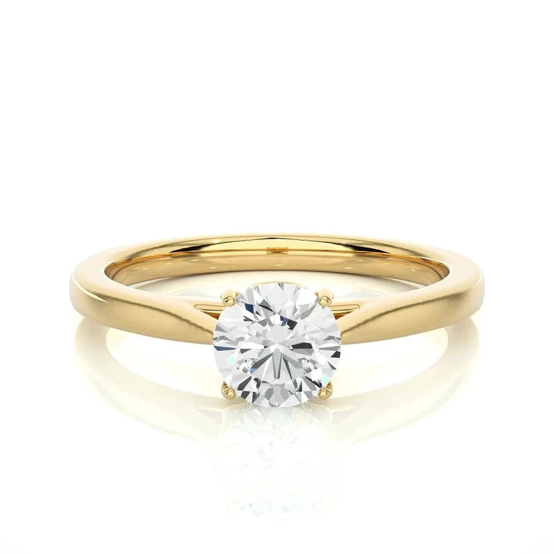 Certified 1.00 CT EF Lab Grown Diamond Women's  Engagement Ring 925 Sterling Silver With Vermeil Gold